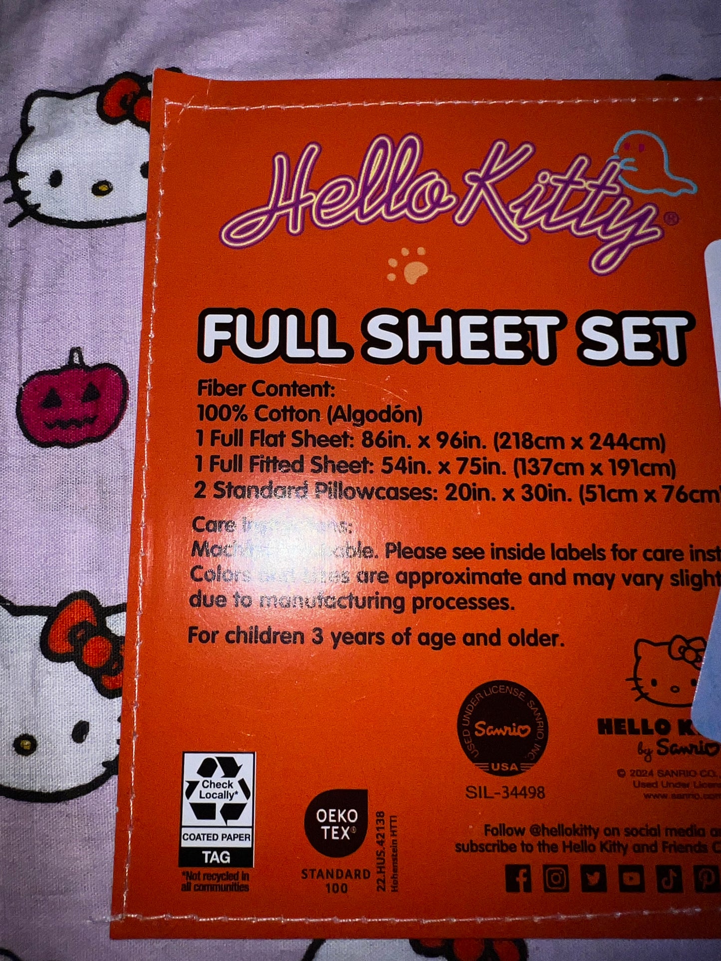 Hello Kitty Halloween Bed Sheets SIZE FULL