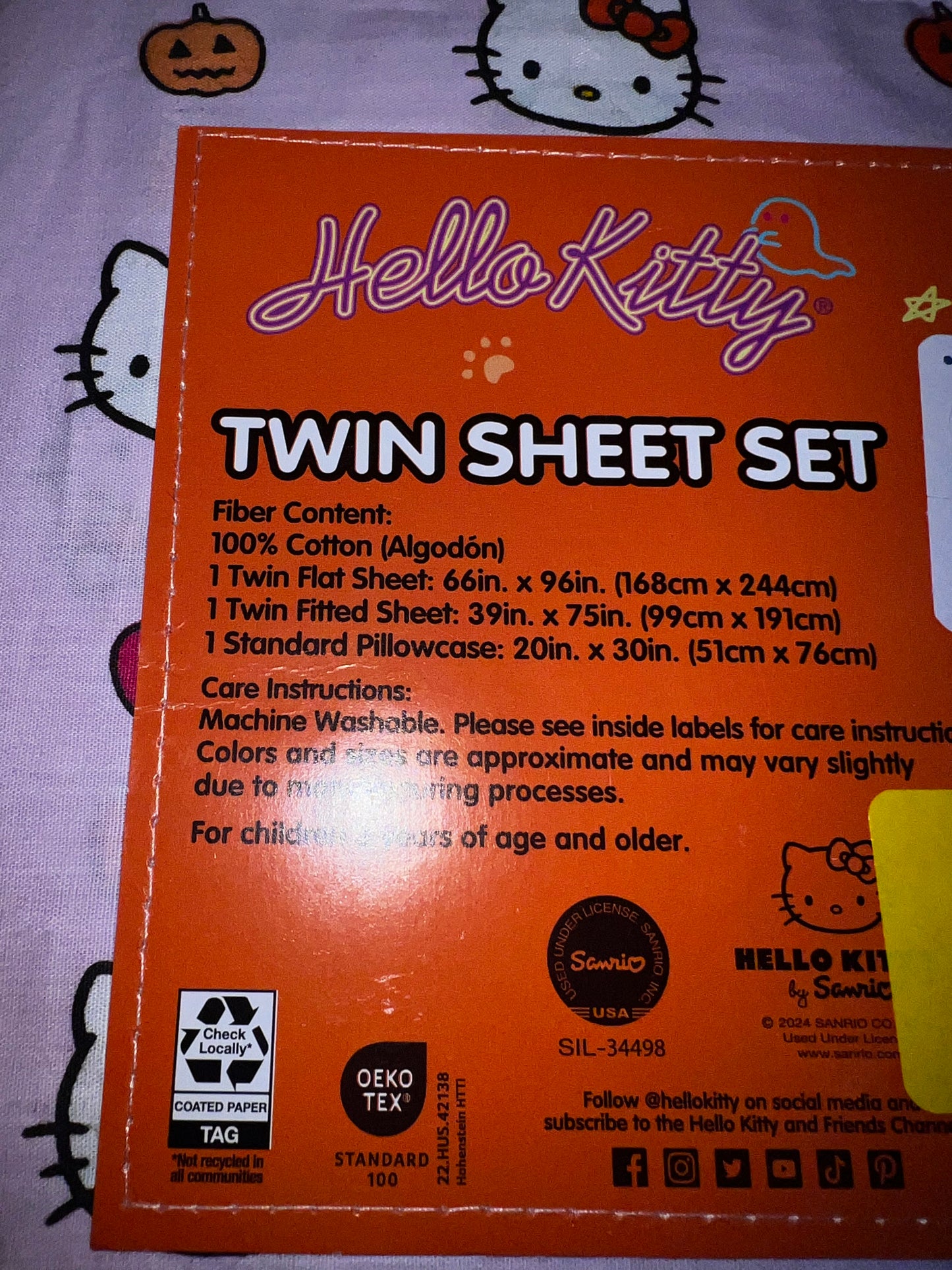 Hello Kitty Halloween Bed Sheets SIZE TWIN